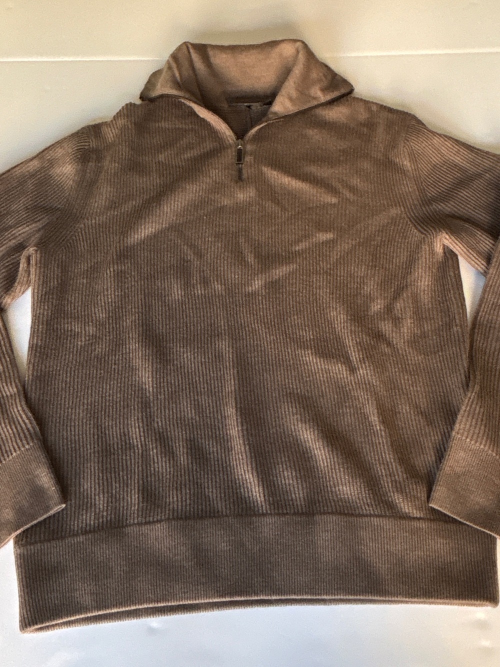 Emporio Armani Brown Ribbed Virgin Wool Blend Quarter Zip Sweater - Extra Large